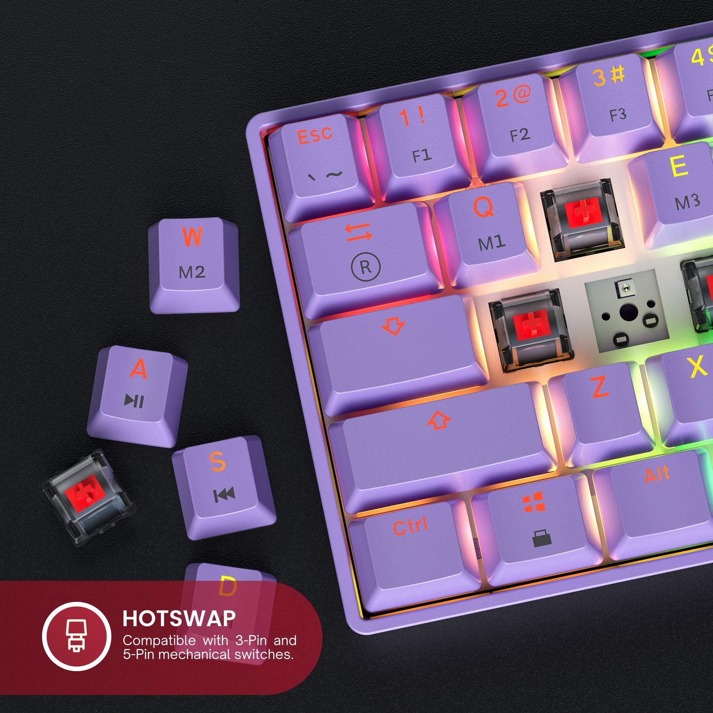 GK61 v3 - 60% Hotswap Mechanical Keyboard - US Layout - Mechanical Switches