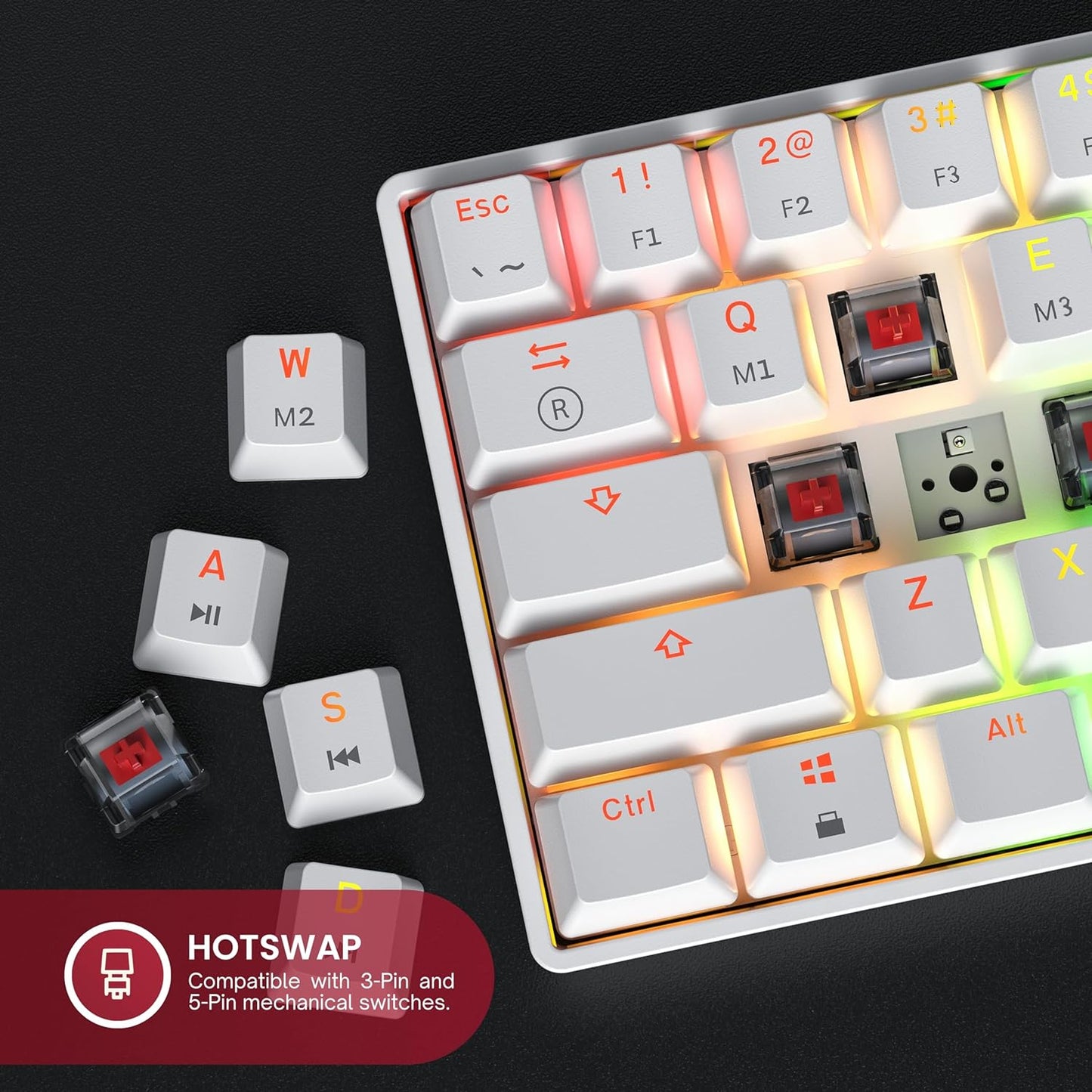 GK61 v3 - 60% Hotswap Mechanical Keyboard - US Layout - Mechanical Switches