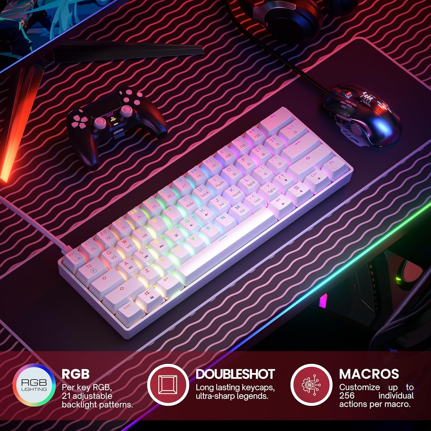 HKGAMING GK61 Mechanical Gaming Keyboard - Optical Yellow outlet Switches, Red Colorway